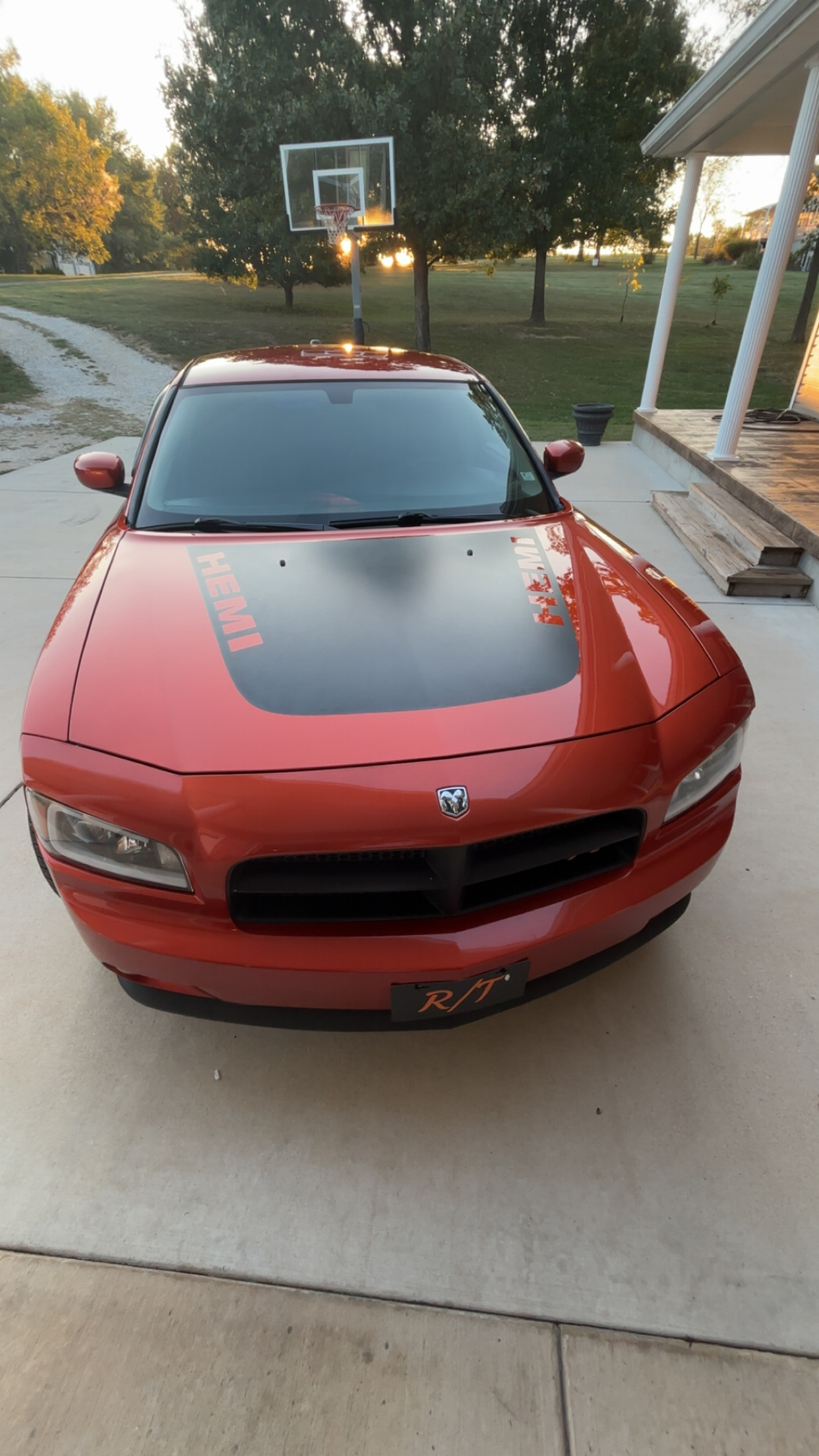Dodge Charger RT matte black hood wrap with HEMI graphics