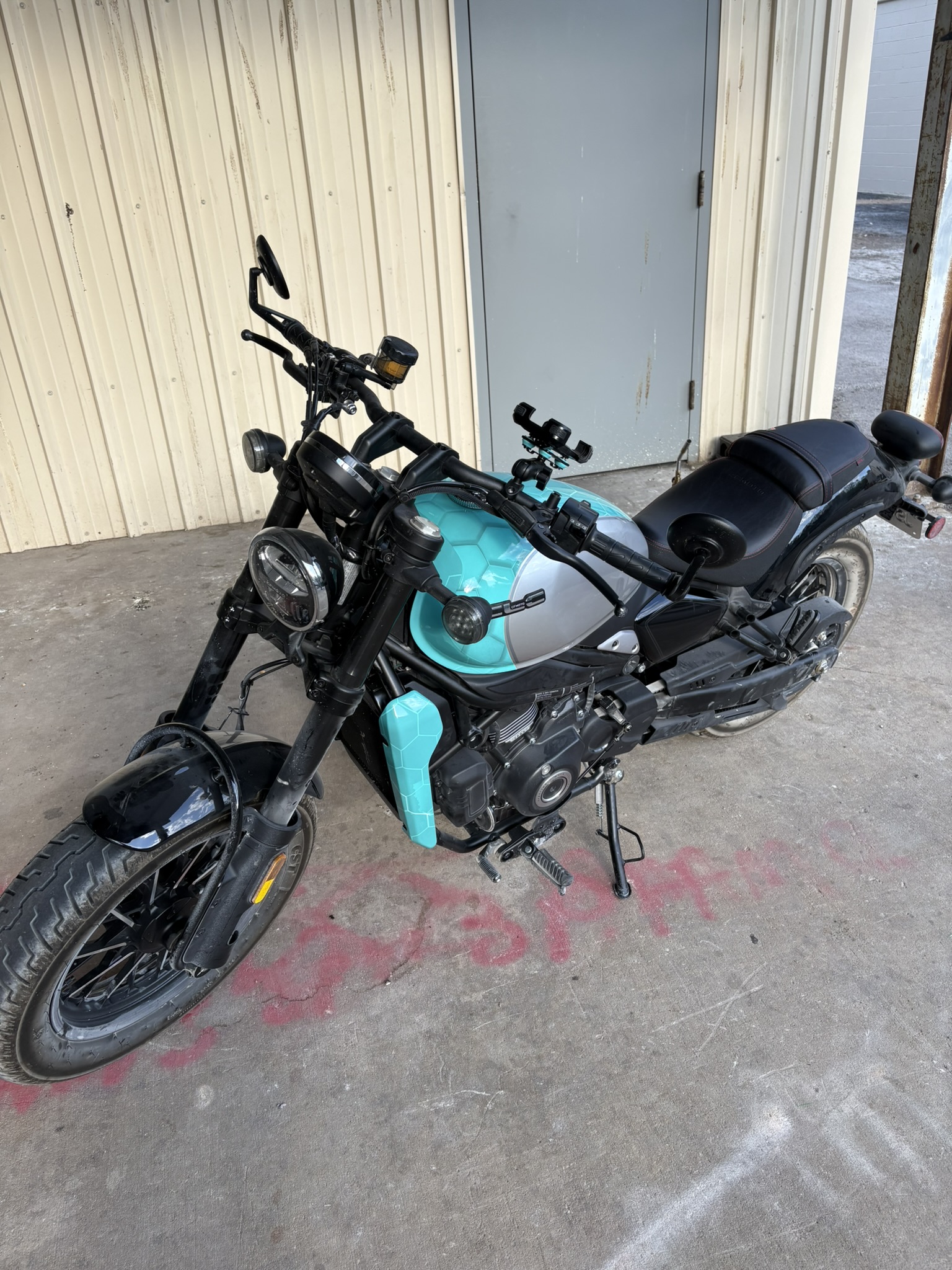Honda motorcycle teal hexagon tank wrap after